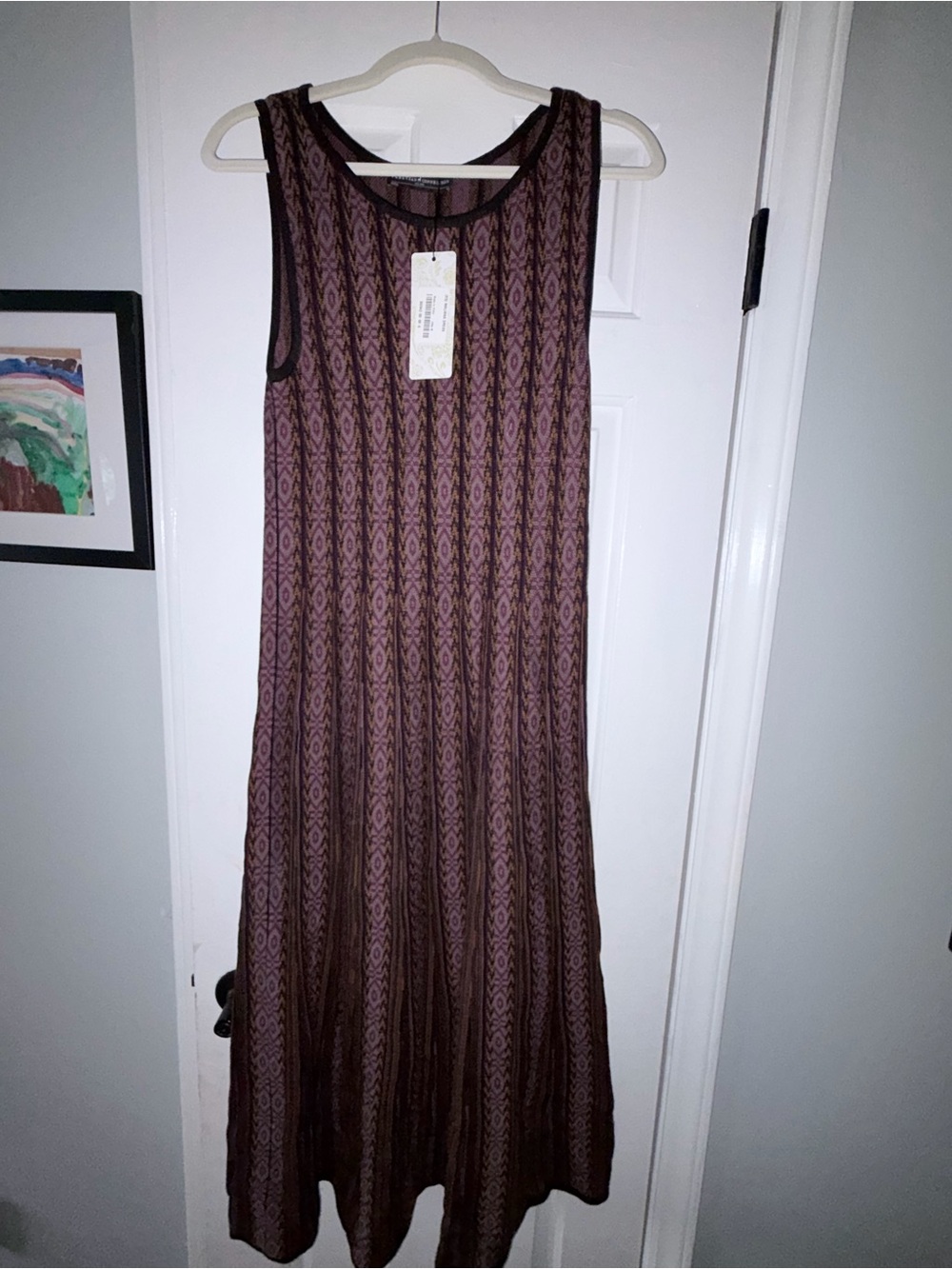 Peruvian Connection Plum & Brown Geometric Sleeveless Maxi Dress